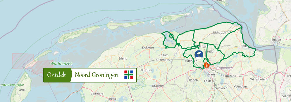 Kaart van Middag-Humsterland en het Reitdiepgebied in Groningen